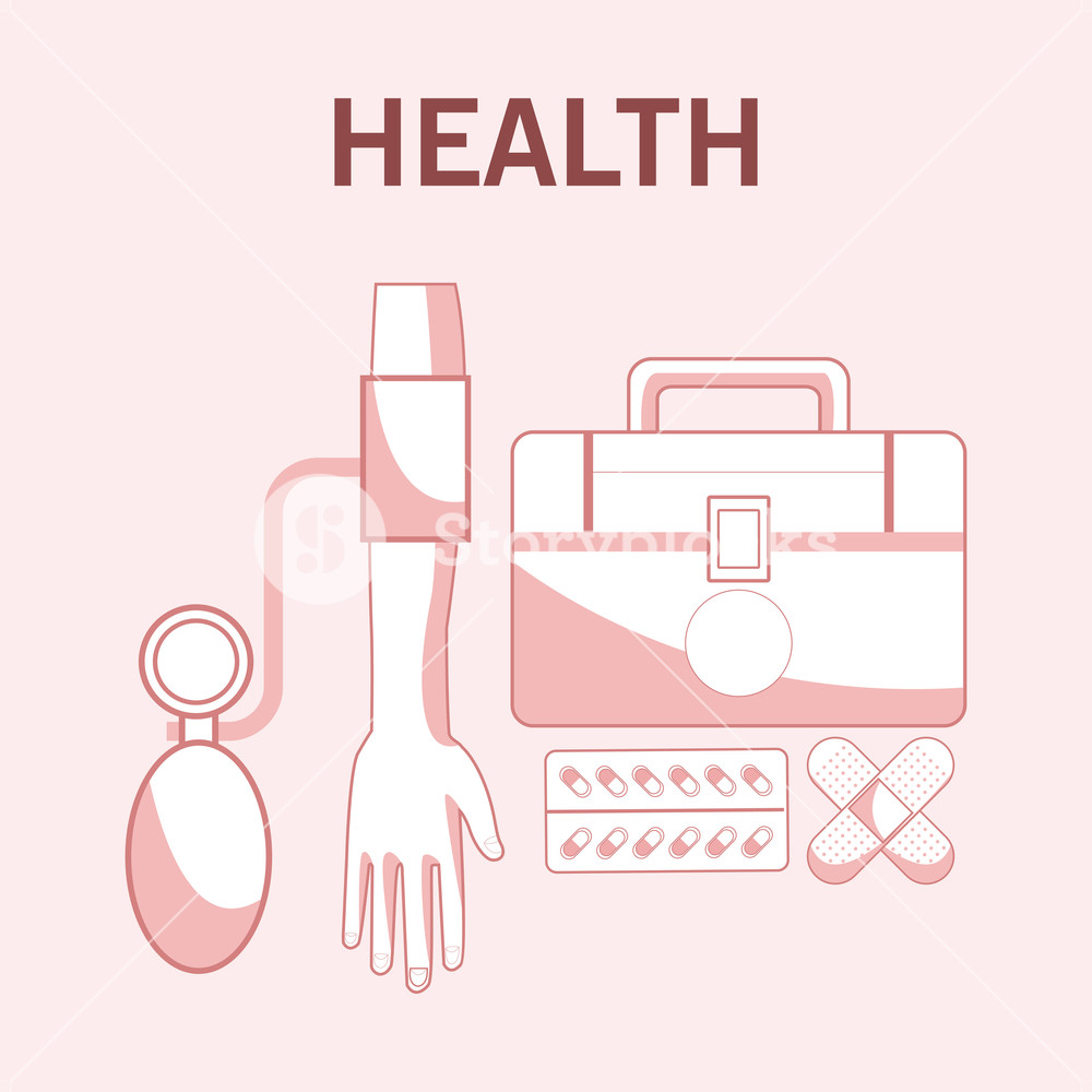 1000x1000 First Aids Suitcase And Blood Pressure Vector Illustration Graphic