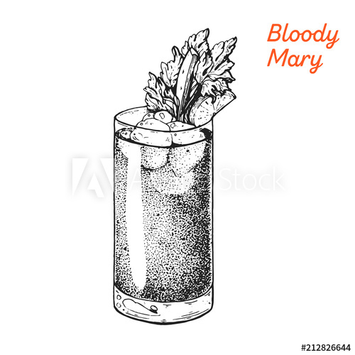 500x500 Bloody Mary Cocktail Illustration Alcoholic Cocktails Hand Drawn