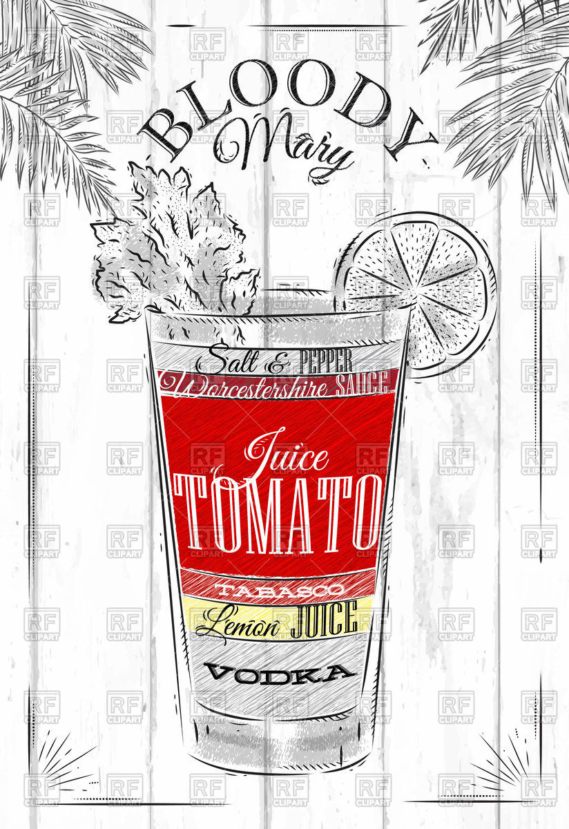 824x1200 Bloody Mary Cocktail In Vintage Style Vector Image Of Food