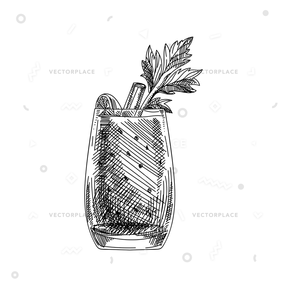 1000x1000 Beautiful Hand Drawn Coctail Bloody Mary Vector Illustration