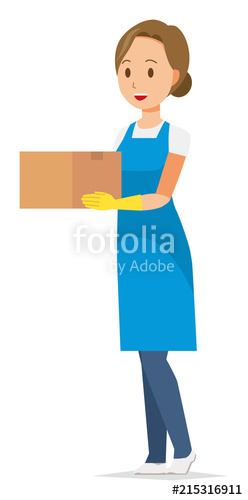A Woman Wearing A Blue Apron And Rubber Gloves Has A Box Stock 248x500 A Woman Wearing A Blue Apron And Rubber Gloves Has A Box Stock