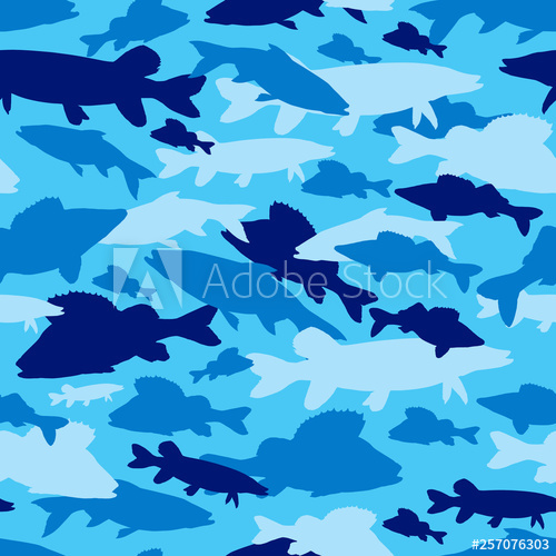 500x500 Seamless Vector Pattern Of Fishing Camouflage Blue Camo