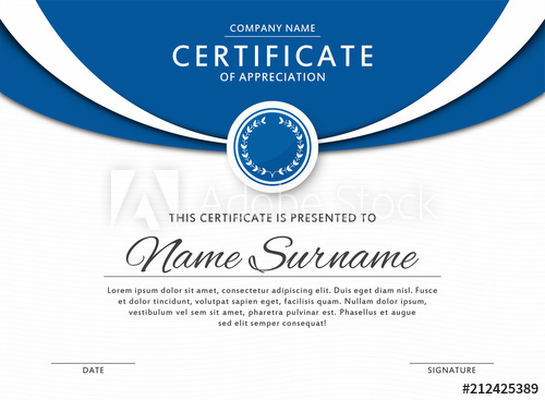 Certificate Template In Elegant Blue Color With Medal And Abstract 500x367 Certificate Template In Elegant Blue Color With Medal And Abstract