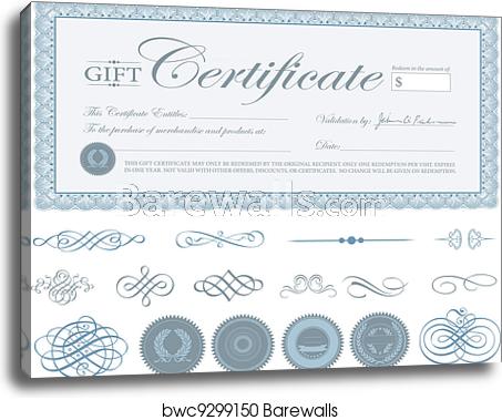 Vector Blue Certificate Border And Ornaments, Canvas Print 453x379 Vector Blue Certificate Border And Ornaments, Canvas Print