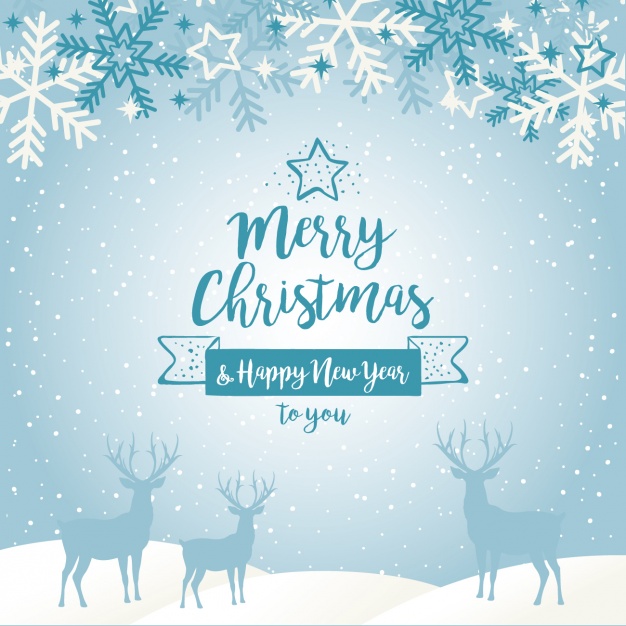 626x626 Blue Christmas Background With Silhouettes Of Reindeers