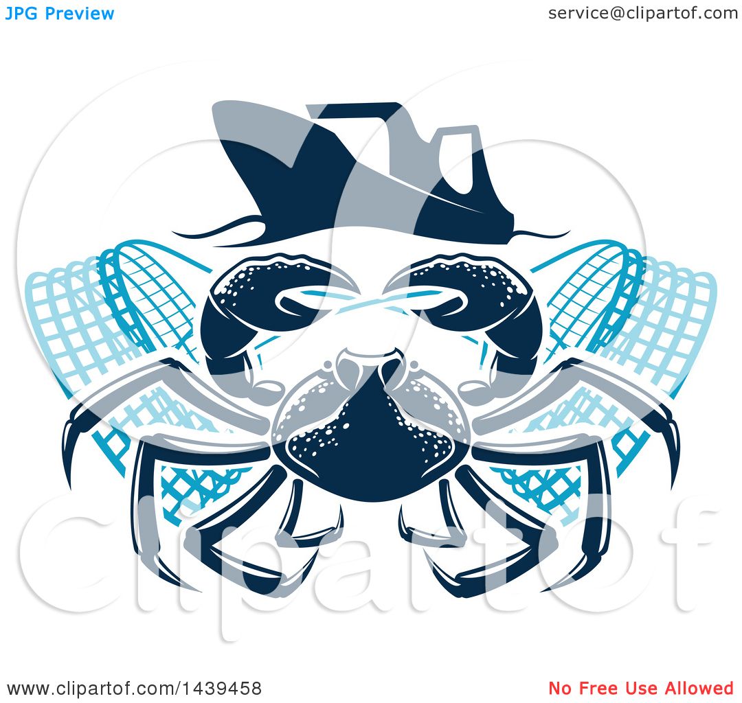 1080x1024 Clipart Of A Navy Blue Crab With Nets Under A Boat