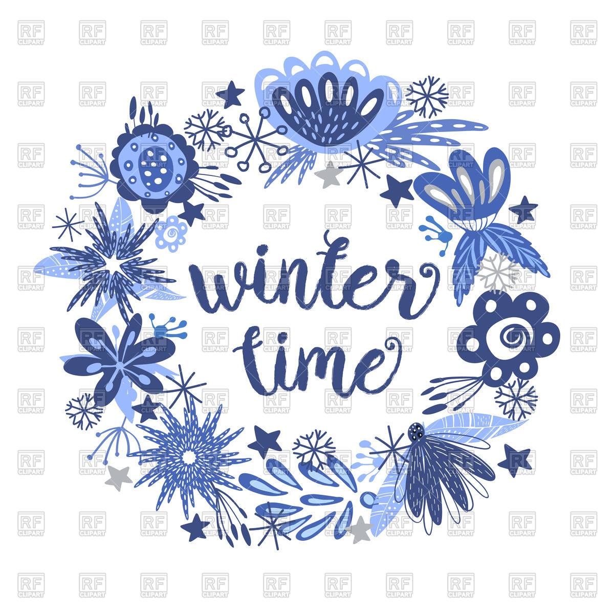 1200x1200 Inscription Winter Time Inside Blue Floral Frame Vector Image