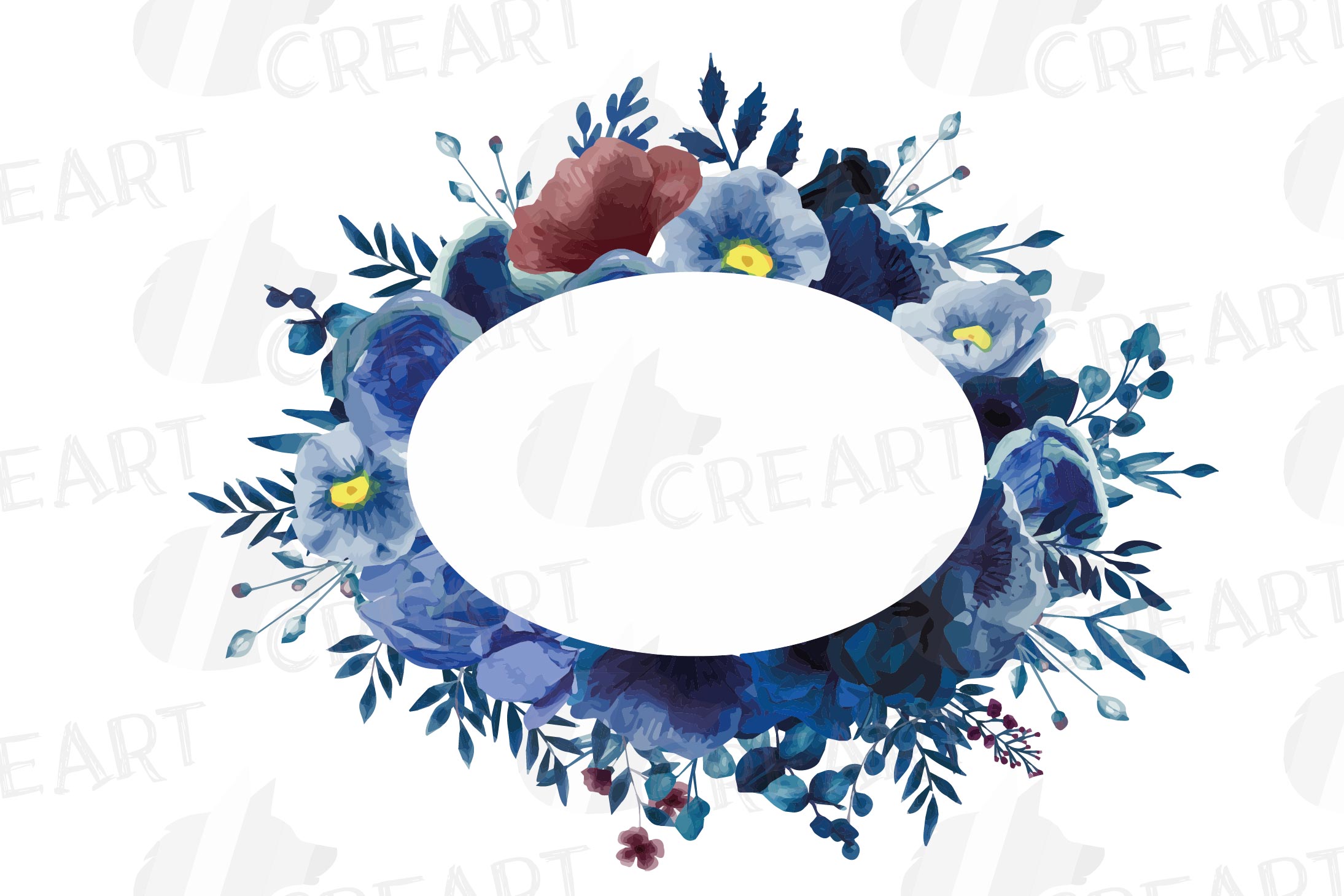 2189x1459 Watercolor Elegant Navy Blue And Blush Floral Borders Vector