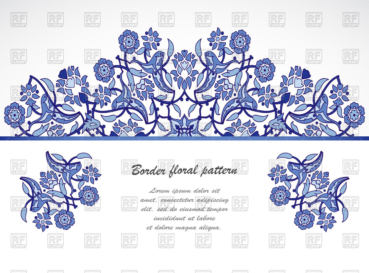 1200x889 Blue Floral Border With Flowers And Leaves