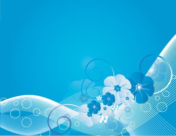600x464 Blue Flowers And Dynamic Lines Background Vector Set Free Download