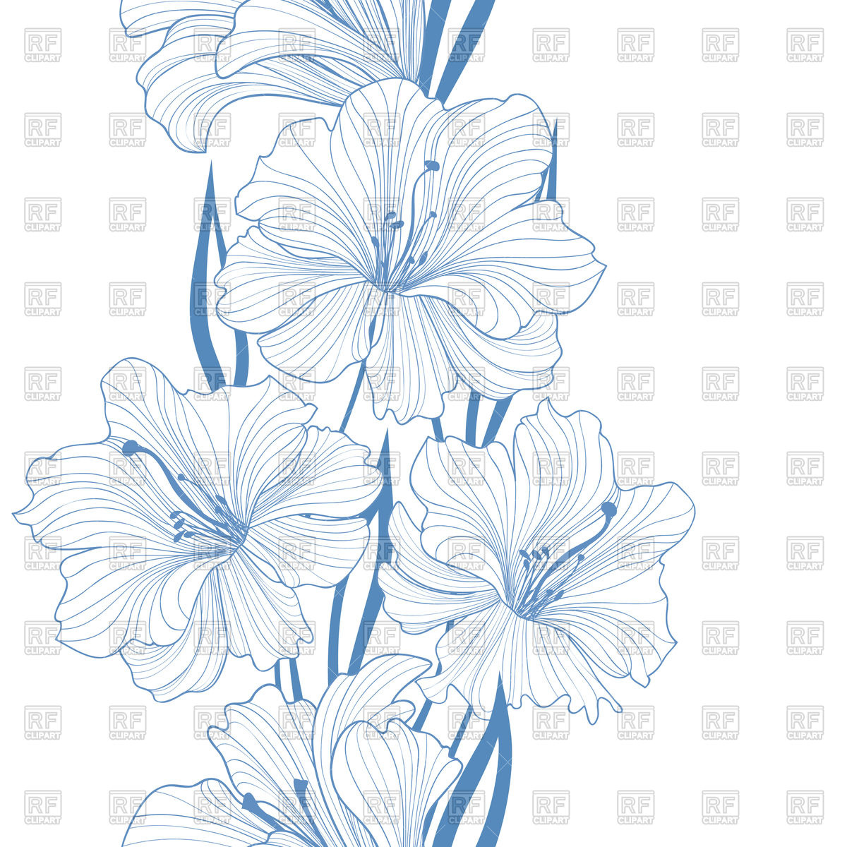 1200x1200 Floral Seamless Pattern Blue Flower Background Vector Image