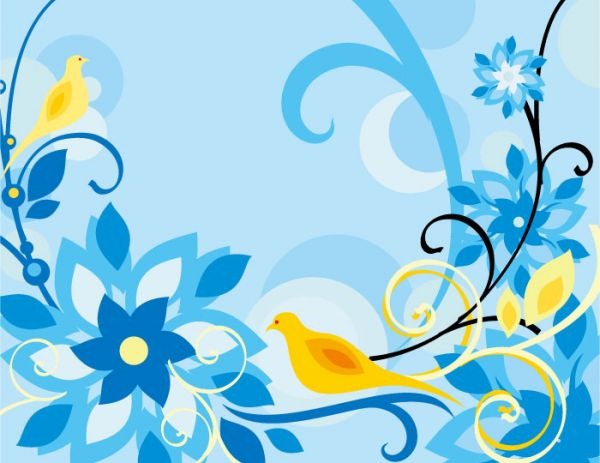 600x463 Yellow Bird And Blue Flower Pattern Background Vector Graphics