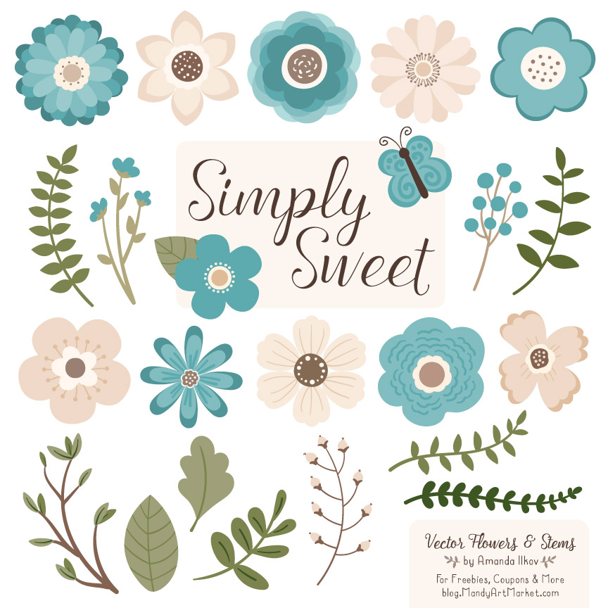 864x864 Vintage Blue Flower Clipart Vectors