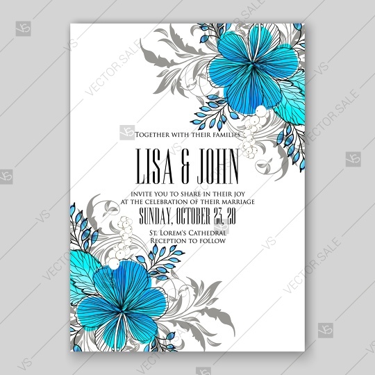 540x540 Beautiful Wedding Invitation Template With Tropical Vector Blue