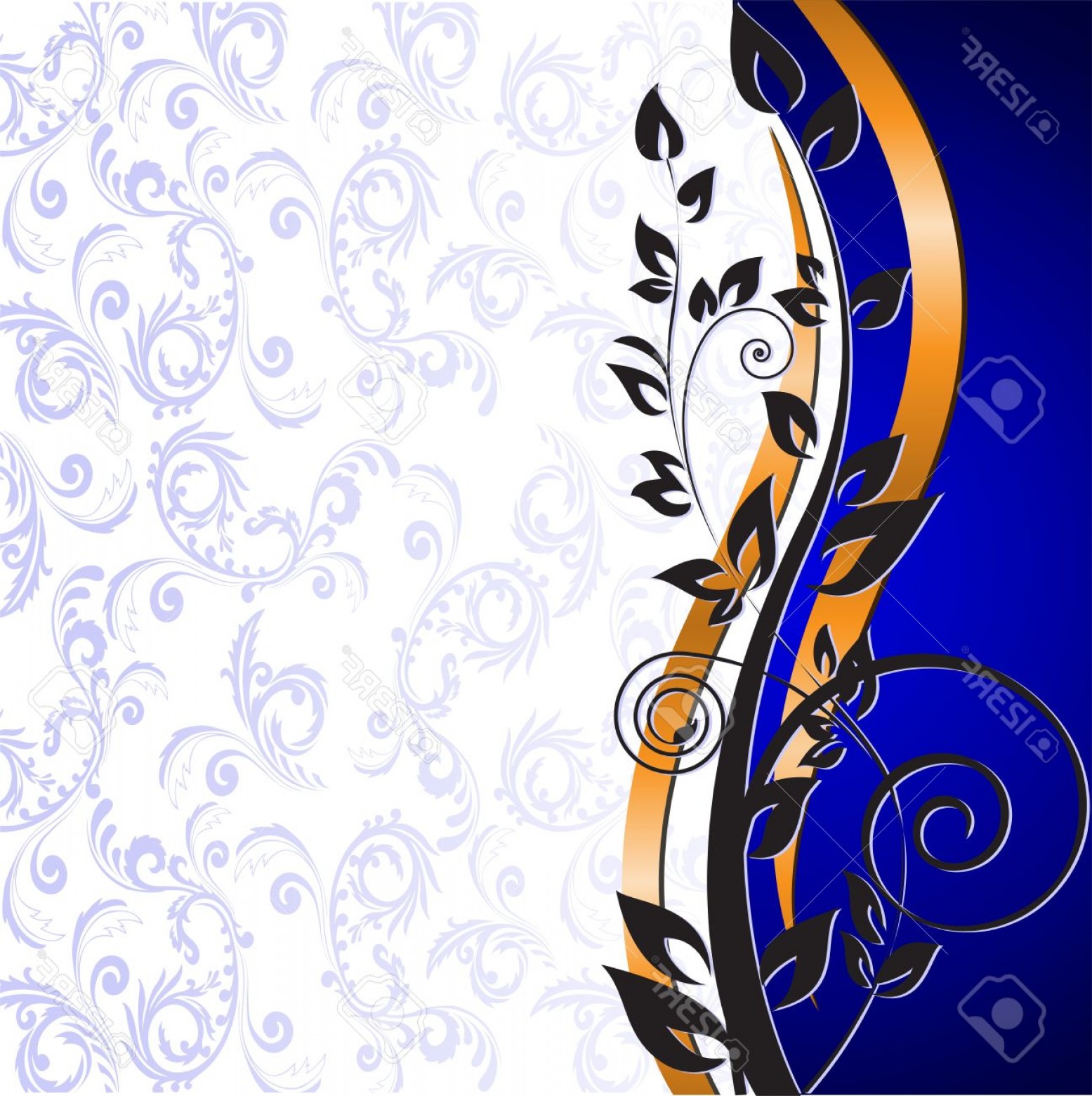 1555x1560 Photobeautiful Floral Pattern And Gold Ribbon On A Blue Background