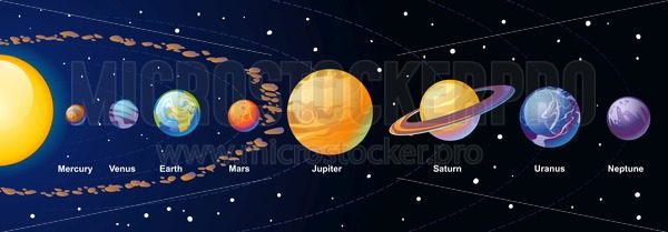 600x209 Solar System Cartoon Illustration With Colorful Planets