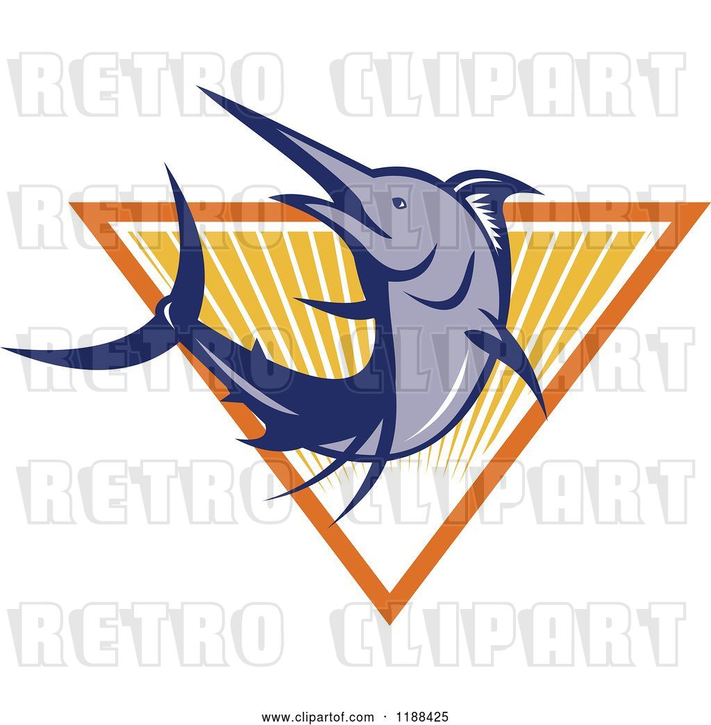 1024x1044 Vector Clip Art Of Retro Blue Marlin Fish Leaping Over A Triangle