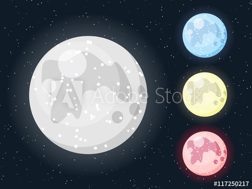 500x375 Vector Colorful Moon Icon Set On Starry Dark Background White