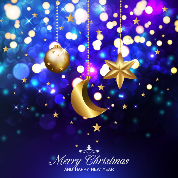 600x600 Dark Blue Christmas Background With Xmas Golden Balls Stars