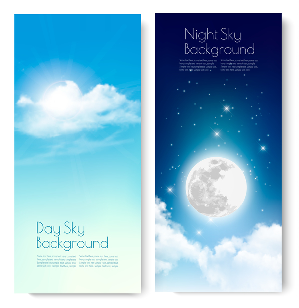 600x619 Day And Nigh Sky Backgrounds With Sun And Moon Vector Free Download