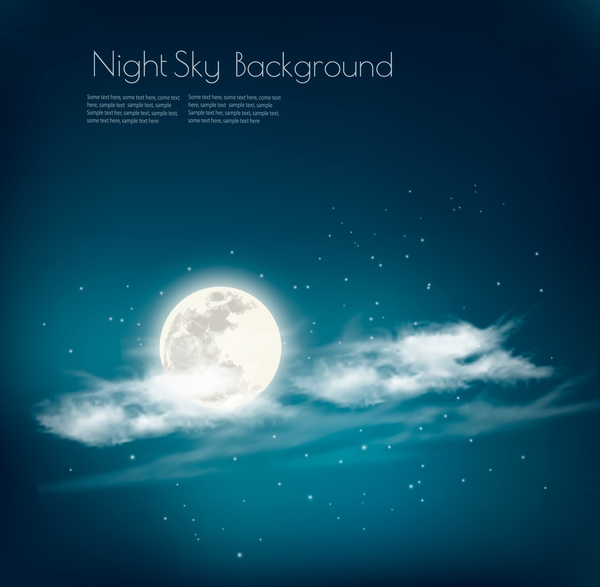 600x587 Night Sky Background With White Clouds And Moon Vector Free Download