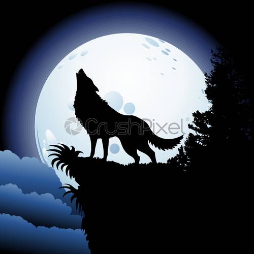 500x500 Wolf Howling At Blue Moon Vector Illustration, Stock Vector