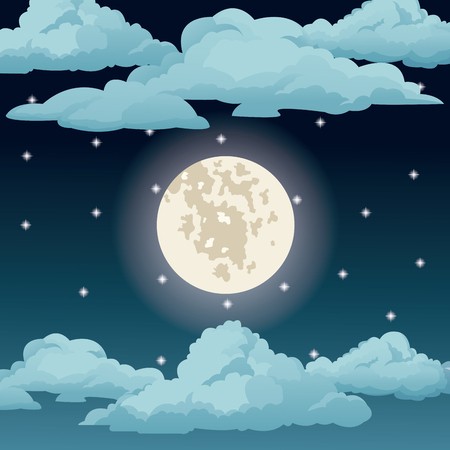450x450 Big Moon Blue Sky Stars Clouds Moon Vector Illustration