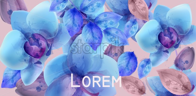 623x305 Blue Orchids Watercolor Vector Flowers Background Floral Pattern