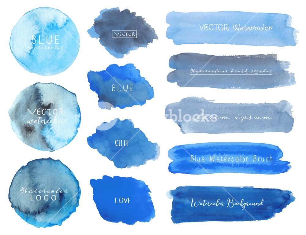 1000x769 Set Of Blue Watercolor On White Background, Brush Stroke