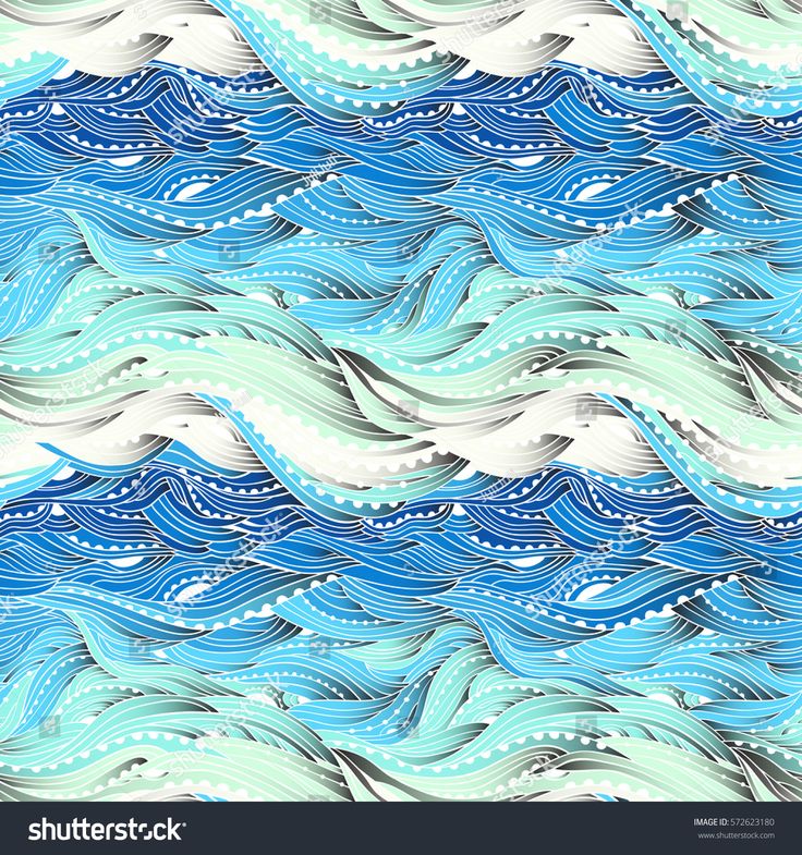 736x785 Vector Blue Abstract Seamless Water Pattern, Hand Drawn Waves