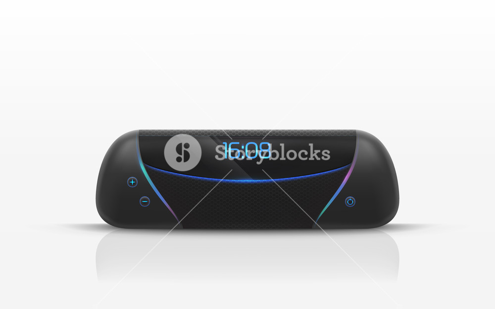 1000x625 Portable Speaker With Digital Radio Clock Vector Illustration