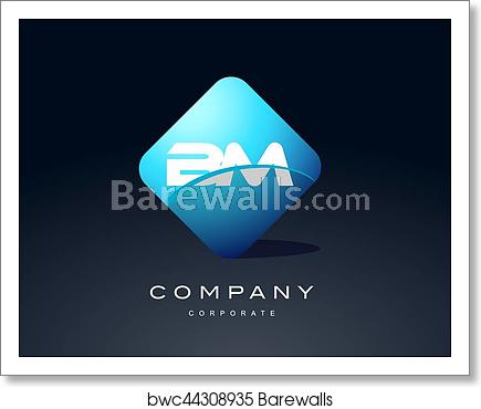 435x370 Bm Alphabet Blue Hexagon Letter Logo Vector Icon Design, Art Print