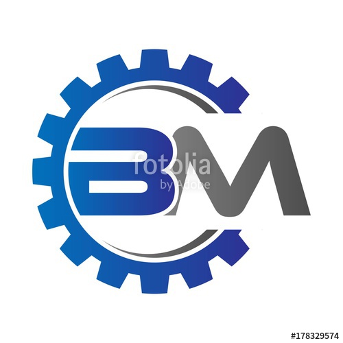 500x500 Bm Initial Logo Vector With Gear Blue Gray Stock Image