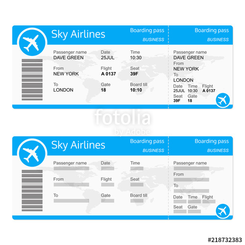 500x500 Plane Ticket Template Airplane Flight Ticket Realistic Blank