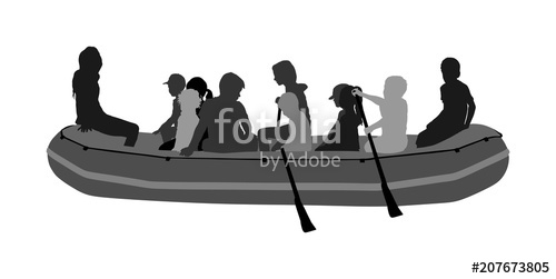 500x251 Happy Kids Rafting With Rubber Boat Silhouette Vector Children