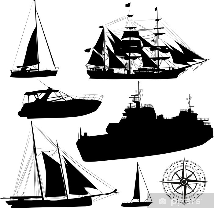 700x681 Set Of Vector Boat Silhouettes Wall Mural