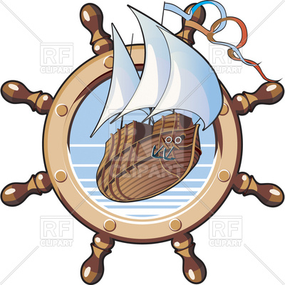 400x400 An Image Of Ship Is In Framing Of Steering Wheel Vector Image