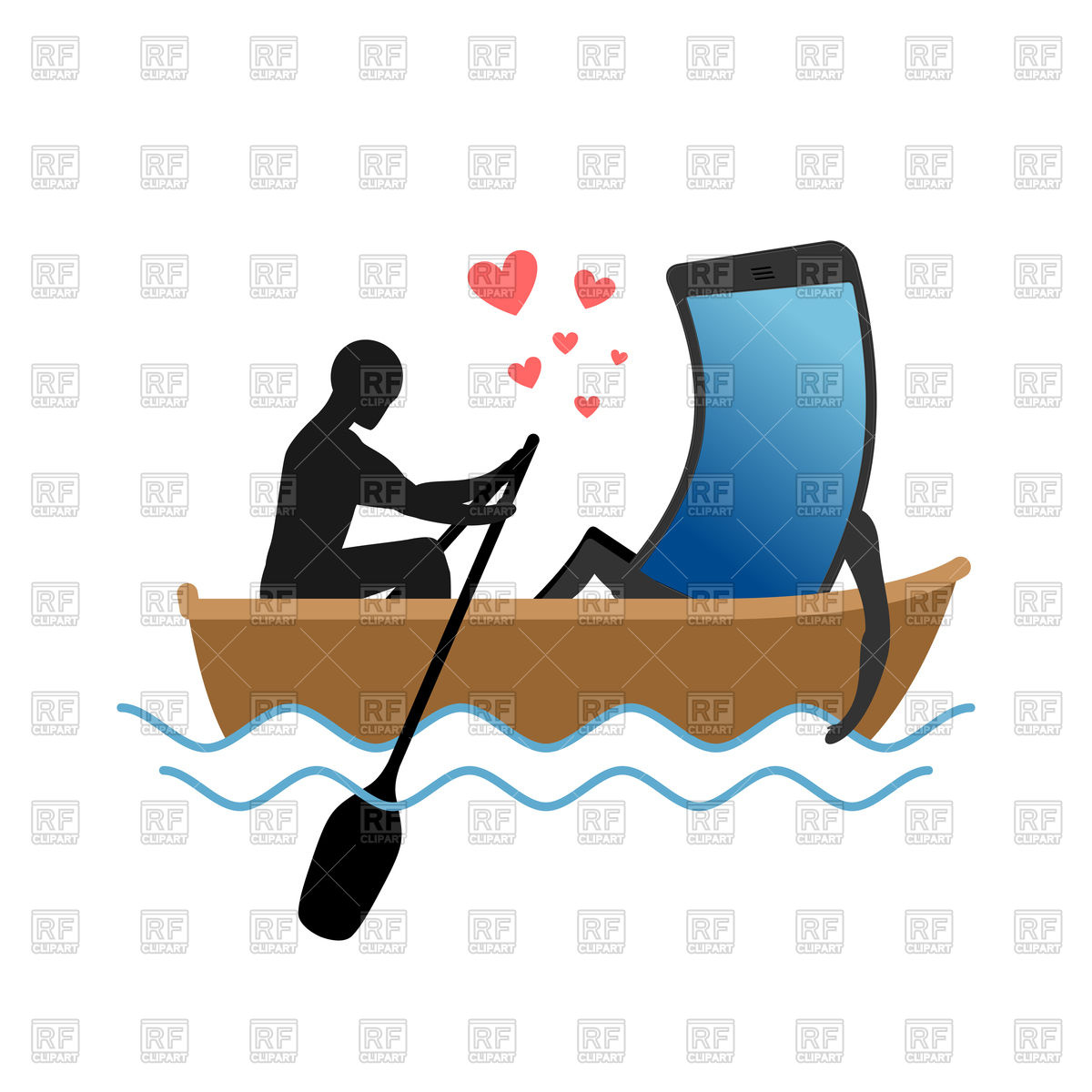 Lover Of Gadgets Man And Smartphone In Boat Vector Image 1200x1200 Lover Of Gadgets Man And Smartphone In Boat Vector Image