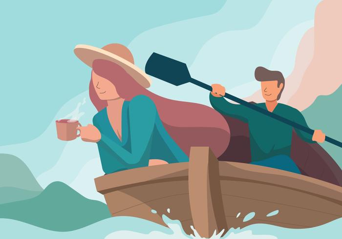 700x490 Couple Adventure With Boat Vector Illustration
