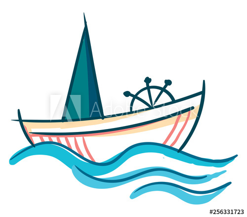 500x439 A Sailing Boat With Ship Wheel Vector Or Color Illustration