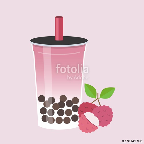 500x500 Lychee Bubble Tea, Pearl Milk Tea Vector Illustration Stock Image