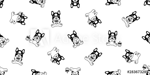 500x250 Dog Seamless Pattern French Bulldog Boba Tea Vector Bubble Milk