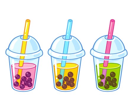 450x375 Cute Cartoon Bubble Tea Cups Drawing Set Hand Drawn Boba Tea