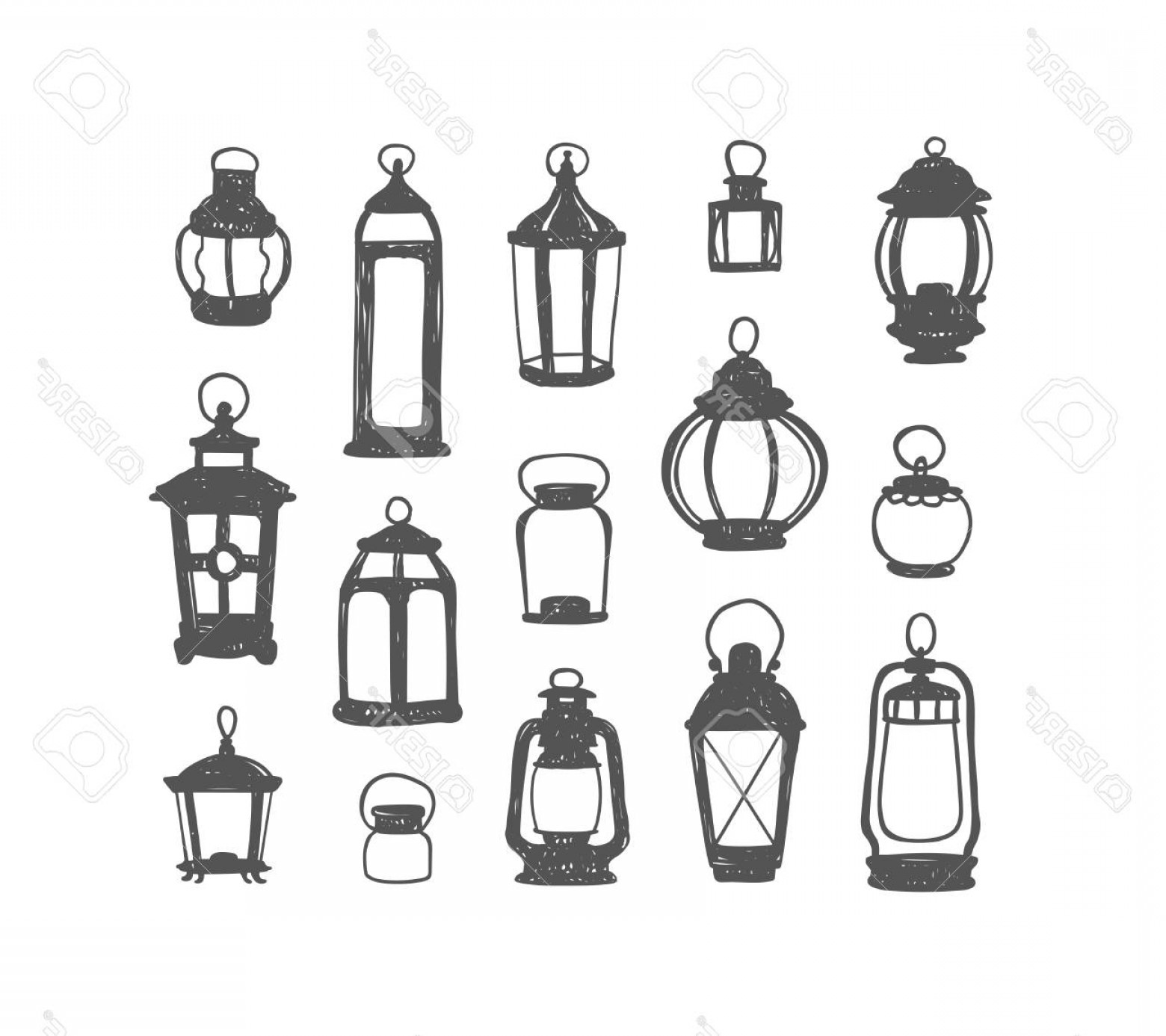 1560x1386 Photostock Vector Set Of Vector Retro Lanterns Black On White
