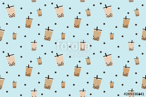 500x334 Seamless Boba Tea On Blue Background, Bubble Tea, Milk Tea