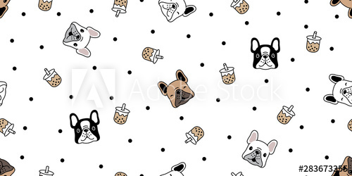500x250 Dog Seamless Pattern French Bulldog Vector Boba Tea Bubble Milk