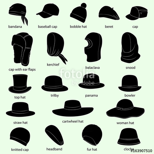 Set Of Hats, Men, Women Pale Green Background, Black Images 500x500 Set Of Hats, Men, Women Pale Green Background, Black Images