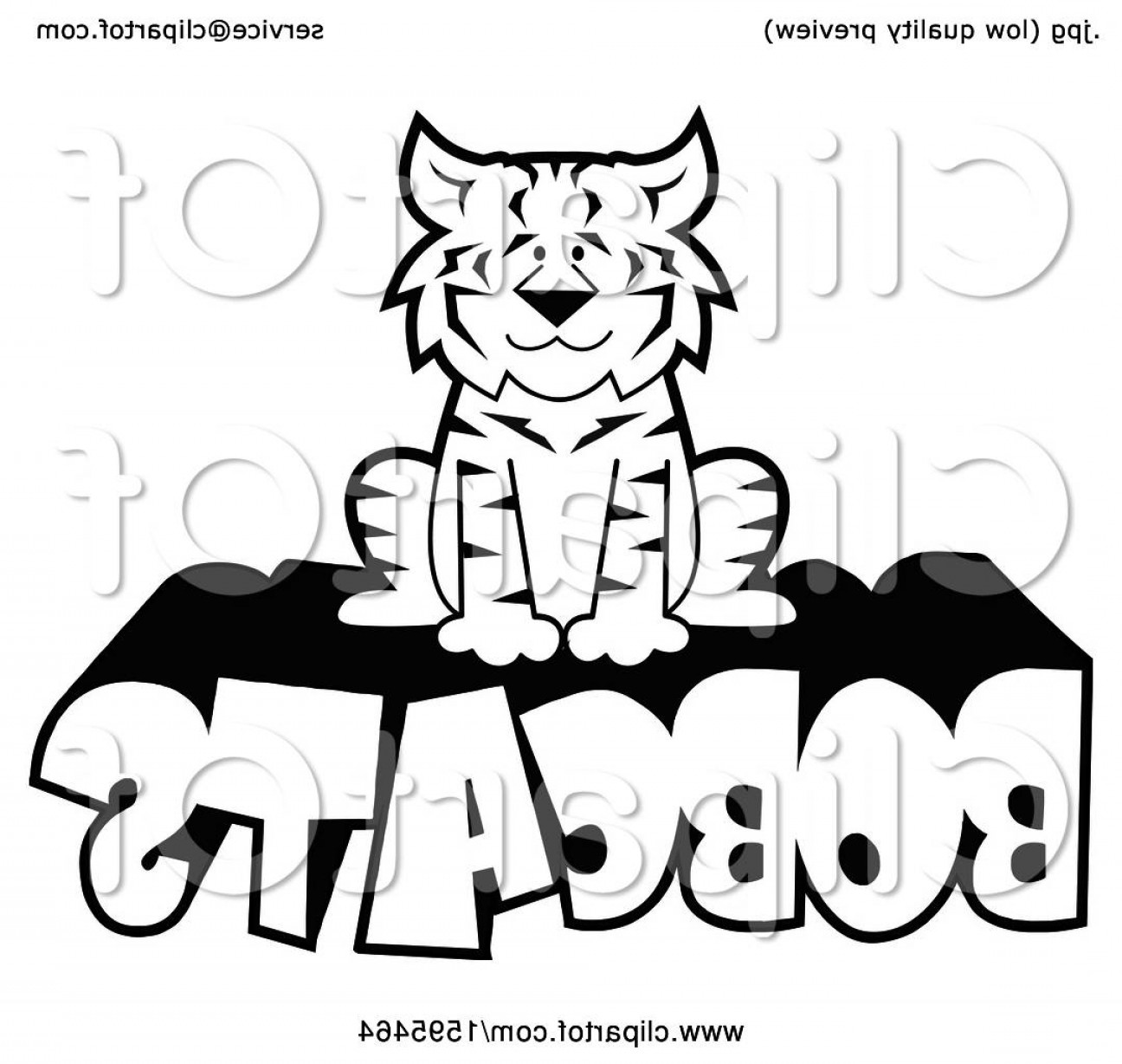 1296x1228 Cartoon Black And White Bobcat School Sports Mascot Sitting