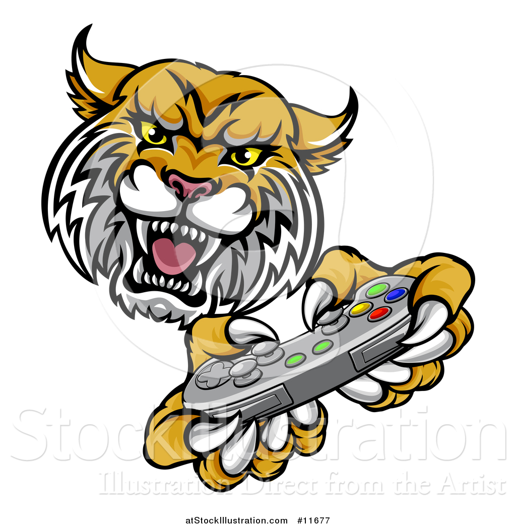 Vector Illustration Of A Bobcat Mascot Playing A Video Game 1024x1044 Vector Illustration Of A Bobcat Mascot Playing A Video Game