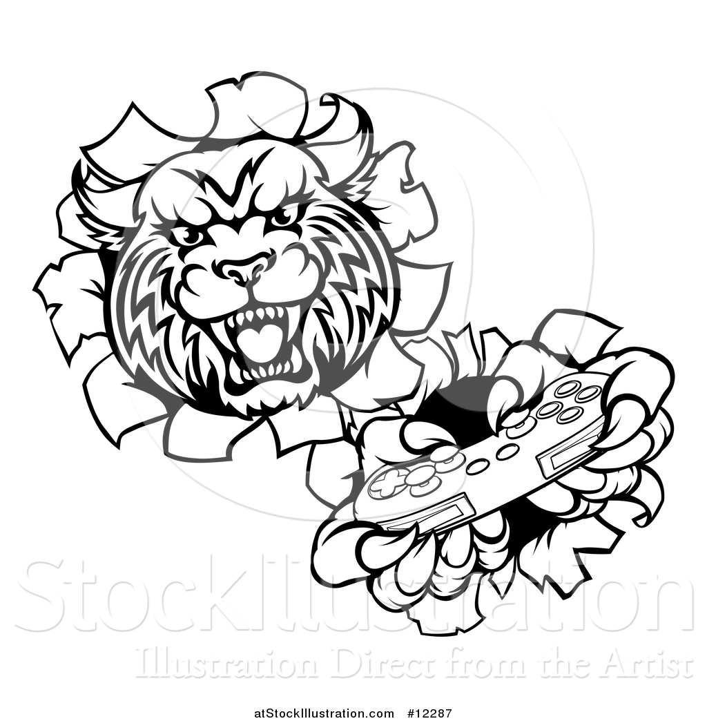 1024x1044 Vector Illustration Of A Black And White Bobcat Gamer Mascot